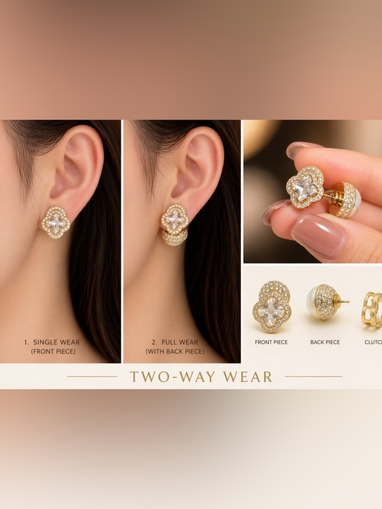 Fashion Jewelry Jewelry - Fashion Jewelry Gold Two-Way Clover Crystal Earrings